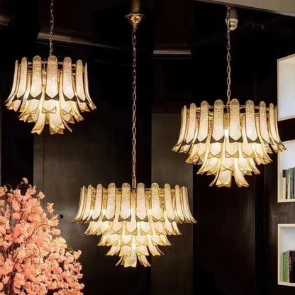 Extra Large Luxury Multi-tier Gold Pendant Glass Chandelier for Stairs/Large High-ceiling Room - Zelno Lighting