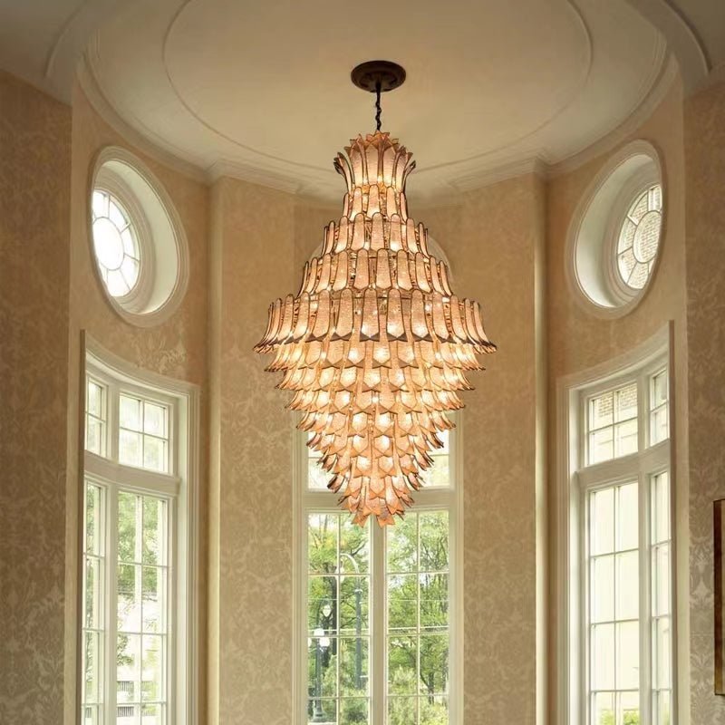 Extra Large Luxury Multi-tier Gold Pendant Glass Chandelier for Stairs/Large High-ceiling Room - Zelno Lighting