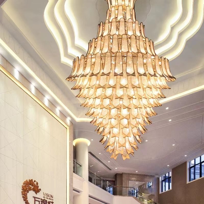 Extra Large Luxury Multi-tier Gold Pendant Glass Chandelier for Stairs/Large High-ceiling Room - Zelno Lighting