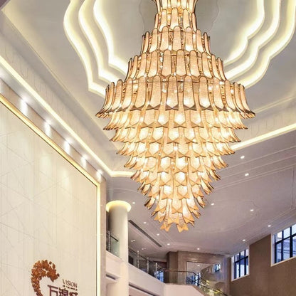 Extra Large Luxury Multi-tier Gold Pendant Glass Chandelier for Stairs/Large High-ceiling Room - Zelno Lighting