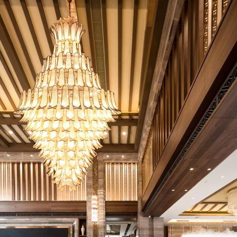 Extra Large Luxury Multi-tier Gold Pendant Glass Chandelier for Stairs/Large High-ceiling Room - Zelno Lighting