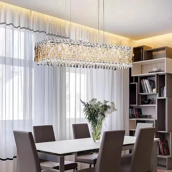 Extra Large Luxury Rectangle Crystal Pendant Chandelier for Living/Dining Room/Kitchen Island - Zelno Lighting
