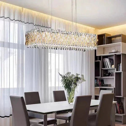 Extra Large Luxury Rectangle Crystal Pendant Chandelier for Living/Dining Room/Kitchen Island - Zelno Lighting