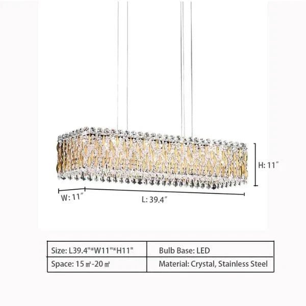 Extra Large Luxury Rectangle Crystal Pendant Chandelier for Living/Dining Room/Kitchen Island - Zelno Lighting