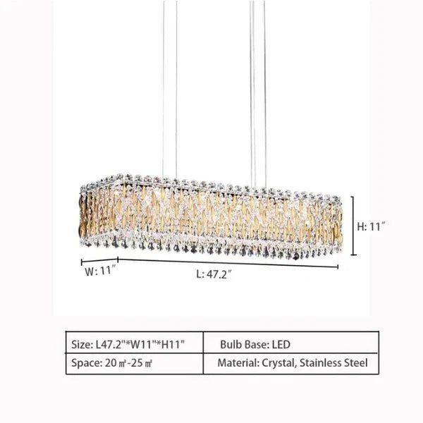 Extra Large Luxury Rectangle Crystal Pendant Chandelier for Living/Dining Room/Kitchen Island - Zelno Lighting