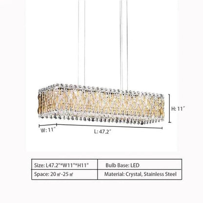 Extra Large Luxury Rectangle Crystal Pendant Chandelier for Living/Dining Room/Kitchen Island - Zelno Lighting