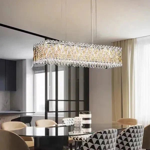 Extra Large Luxury Rectangle Crystal Pendant Chandelier for Living/Dining Room/Kitchen Island - Zelno Lighting