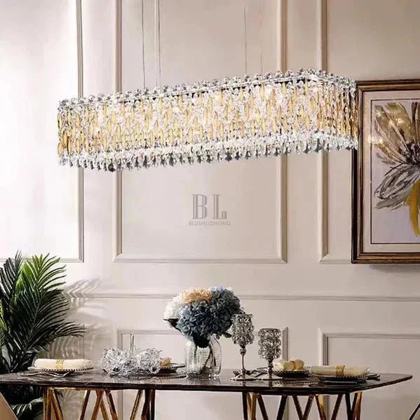 Extra Large Luxury Rectangle Crystal Pendant Chandelier for Living/Dining Room/Kitchen Island - Zelno Lighting