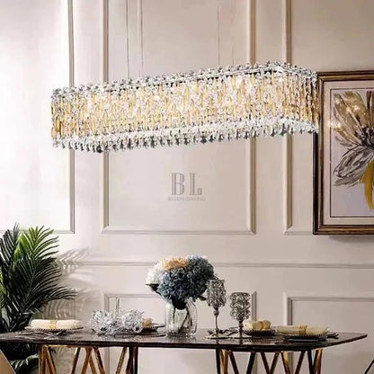 Extra Large Luxury Rectangle Crystal Pendant Chandelier for Living/Dining Room/Kitchen Island - Zelno Lighting