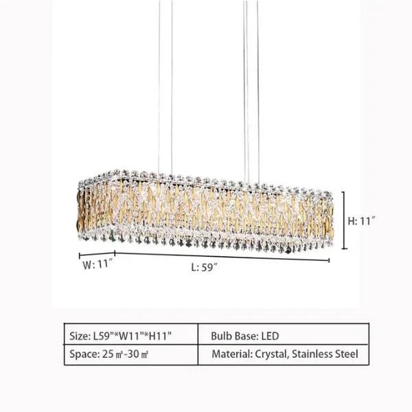 Extra Large Luxury Rectangle Crystal Pendant Chandelier for Living/Dining Room/Kitchen Island - Zelno Lighting