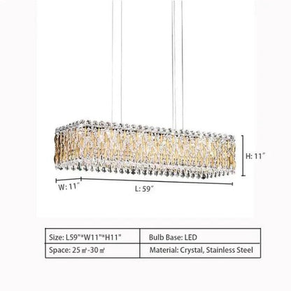 Extra Large Luxury Rectangle Crystal Pendant Chandelier for Living/Dining Room/Kitchen Island - Zelno Lighting