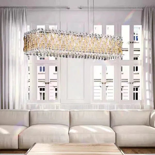 Extra Large Luxury Rectangle Crystal Pendant Chandelier for Living/Dining Room/Kitchen Island - Zelno Lighting