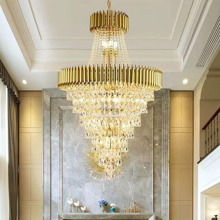 Extra Large Modern Multi-layers Gold/Black Light Luxury Crystal Chandelier For 2-Story Living Room,Foyer - Zelno Lighting