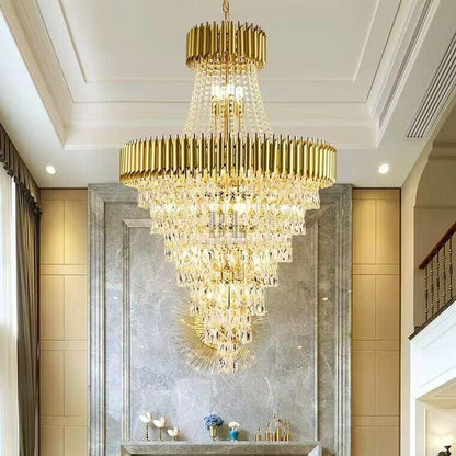 Extra Large Modern Multi-layers Gold/Black Light Luxury Crystal Chandelier For 2-Story Living Room,Foyer - Zelno Lighting