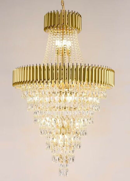 Extra Large Modern Multi-layers Gold/Black Light Luxury Crystal Chandelier For 2-Story Living Room,Foyer - Zelno Lighting