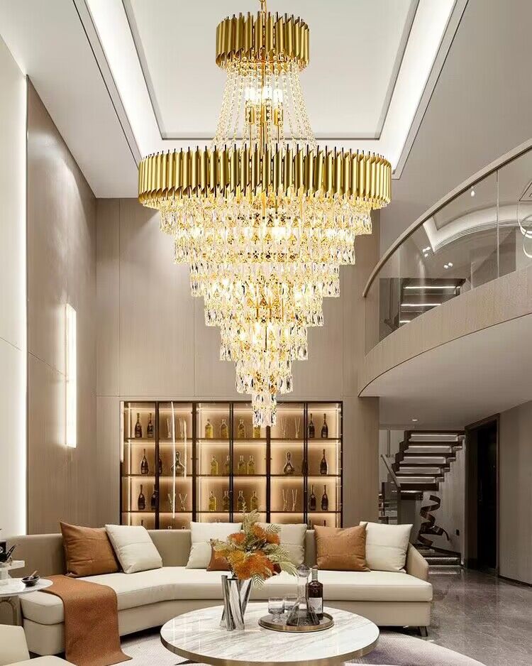 Extra Large Modern Multi-layers Gold/Black Light Luxury Crystal Chandelier For 2-Story Living Room,Foyer - Zelno Lighting