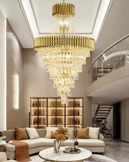 Extra Large Modern Multi-layers Gold/Black Light Luxury Crystal Chandelier For 2-Story Living Room,Foyer - Zelno Lighting
