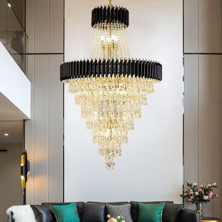Extra Large Modern Multi-layers Gold/Black Light Luxury Crystal Chandelier For 2-Story Living Room,Foyer - Zelno Lighting