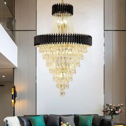 Extra Large Modern Multi-layers Gold/Black Light Luxury Crystal Chandelier For 2-Story Living Room,Foyer - Zelno Lighting