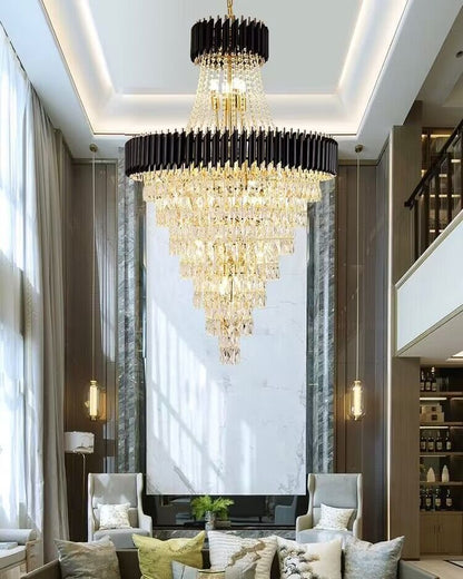 Extra Large Modern Multi-layers Gold/Black Light Luxury Crystal Chandelier For 2-Story Living Room,Foyer - Zelno Lighting