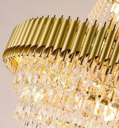 Extra Large Modern Multi-layers Gold/Black Light Luxury Crystal Chandelier For 2-Story Living Room,Foyer - Zelno Lighting