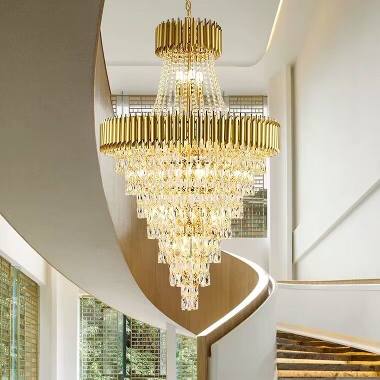 Extra Large Modern Multi-layers Gold/Black Light Luxury Crystal Chandelier For 2-Story Living Room,Foyer - Zelno Lighting