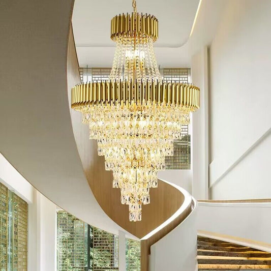 Extra Large Modern Multi-layers Gold/Black Light Luxury Crystal Chandelier For 2-Story Living Room,Foyer - Zelno Lighting