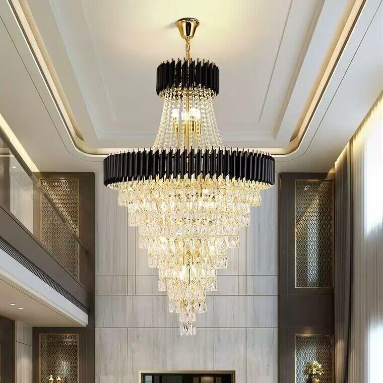 Extra Large Modern Multi-layers Gold/Black Light Luxury Crystal Chandelier For 2-Story Living Room,Foyer - Zelno Lighting