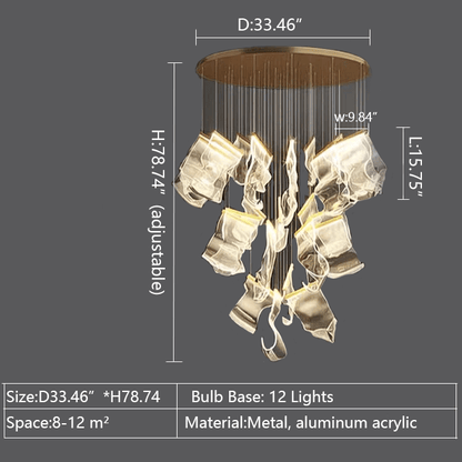 Extra Large Modern Paper Chandelier For Staircase / Foyer Villa Hall Ceiling - Zelno Lighting