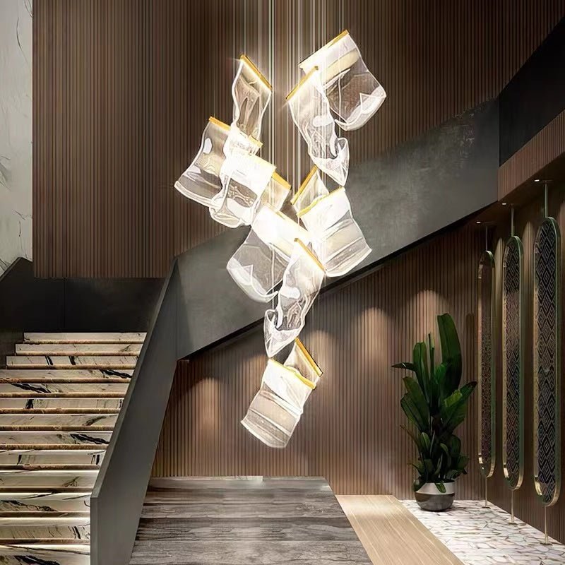 Extra Large Modern Paper Chandelier For Staircase / Foyer Villa Hall Ceiling - Zelno Lighting