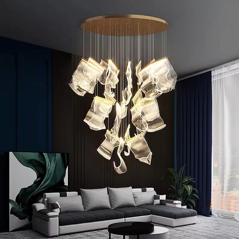 Extra Large Modern Paper Chandelier For Staircase / Foyer Villa Hall Ceiling - Zelno Lighting