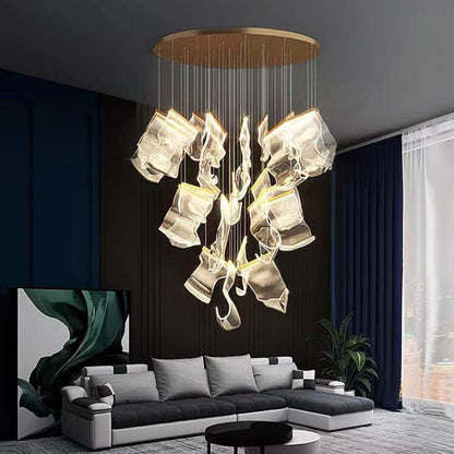 Extra Large Modern Paper Chandelier For Staircase / Foyer Villa Hall Ceiling - Zelno Lighting