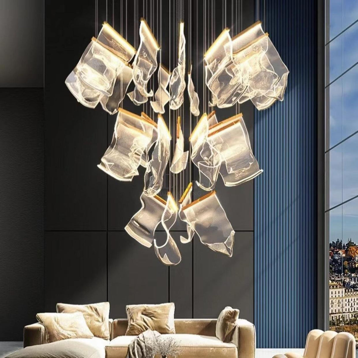 Extra Large Modern Paper Chandelier For Staircase / Foyer Villa Hall Ceiling - Zelno Lighting