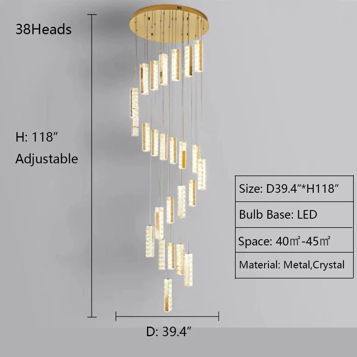 Extra Large Modern Spiral Crystal Ceiling Light Decoration for Staircase/ High Ceiling Living Room/ Hotel Lobby/ Hallway - Zelno Lighting