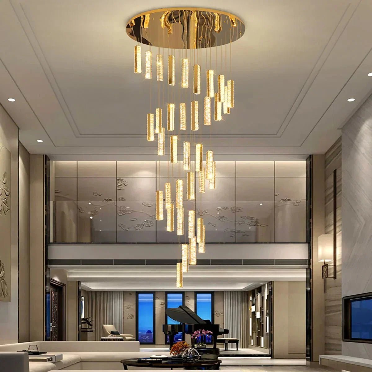 Extra Large Modern Spiral Crystal Ceiling Light Decoration for Staircase/ High Ceiling Living Room/ Hotel Lobby/ Hallway - Zelno Lighting