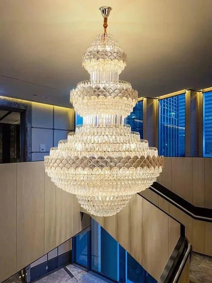 Extra Large Multi-layers Gold Luxury Crystal Chandelier Modern Empire Decrative Crystal Light For Living Room/Foyer/Staircase - Zelno Lighting