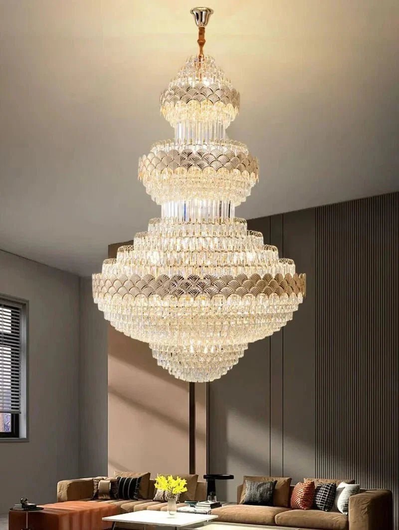 Extra Large Multi-layers Gold Luxury Crystal Chandelier Modern Empire Decrative Crystal Light For Living Room/Foyer/Staircase - Zelno Lighting