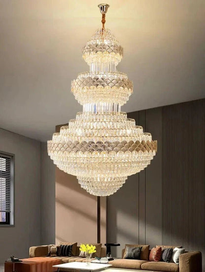 Extra Large Multi-layers Gold Luxury Crystal Chandelier Modern Empire Decrative Crystal Light For Living Room/Foyer/Staircase - Zelno Lighting