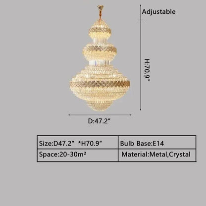Extra Large Multi-layers Gold Luxury Crystal Chandelier Modern Empire Decrative Crystal Light For Living Room/Foyer/Staircase - Zelno Lighting