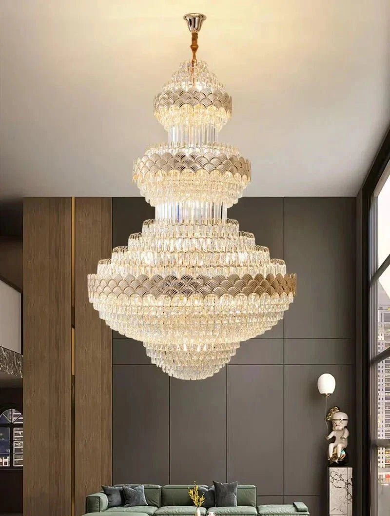 Extra Large Multi-layers Gold Luxury Crystal Chandelier Modern Empire Decrative Crystal Light For Living Room/Foyer/Staircase - Zelno Lighting
