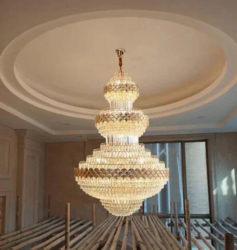 Extra Large Multi-layers Gold Luxury Crystal Chandelier Modern Empire Decrative Crystal Light For Living Room/Foyer/Staircase - Zelno Lighting