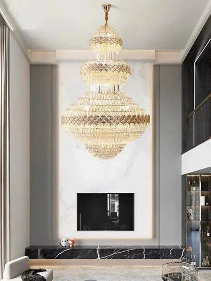 Extra Large Multi-layers Gold Luxury Crystal Chandelier Modern Empire Decrative Crystal Light For Living Room/Foyer/Staircase - Zelno Lighting