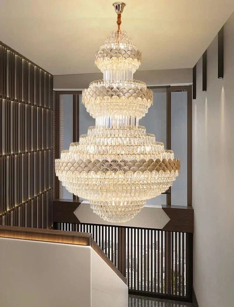 Extra Large Multi-layers Gold Luxury Crystal Chandelier Modern Empire Decrative Crystal Light For Living Room/Foyer/Staircase - Zelno Lighting