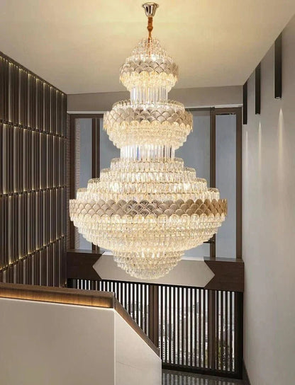 Extra Large Multi-layers Gold Luxury Crystal Chandelier Modern Empire Decrative Crystal Light For Living Room/Foyer/Staircase - Zelno Lighting