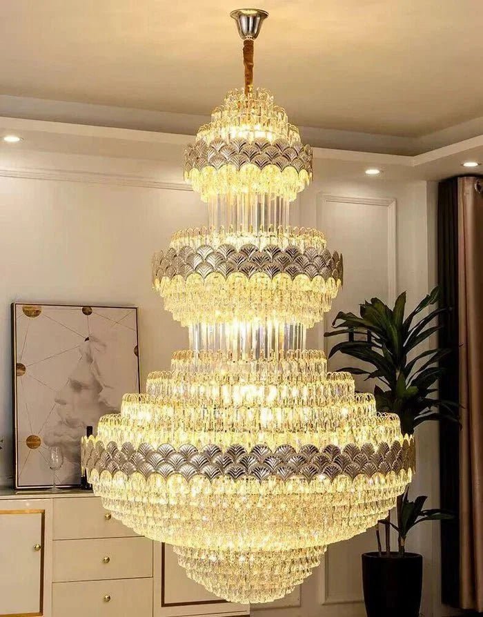 Extra Large Multi-layers Gold Luxury Crystal Chandelier Modern Empire Decrative Crystal Light For Living Room/Foyer/Staircase - Zelno Lighting