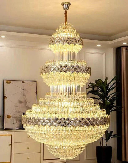 Extra Large Multi-layers Gold Luxury Crystal Chandelier Modern Empire Decrative Crystal Light For Living Room/Foyer/Staircase - Zelno Lighting