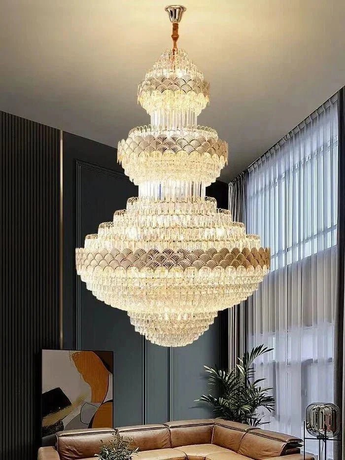 Extra Large Multi-layers Gold Luxury Crystal Chandelier Modern Empire Decrative Crystal Light For Living Room/Foyer/Staircase - Zelno Lighting