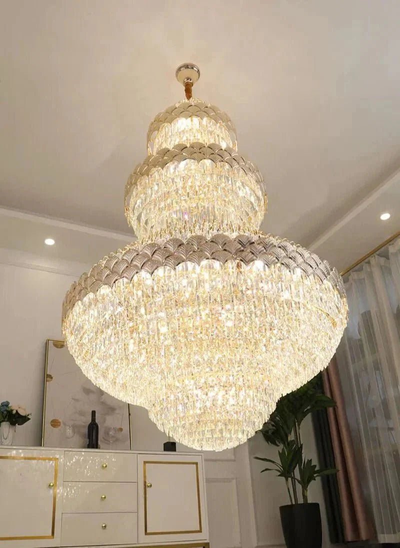 Extra Large Multi-layers Gold Luxury Crystal Chandelier Modern Empire Decrative Crystal Light For Living Room/Foyer/Staircase - Zelno Lighting