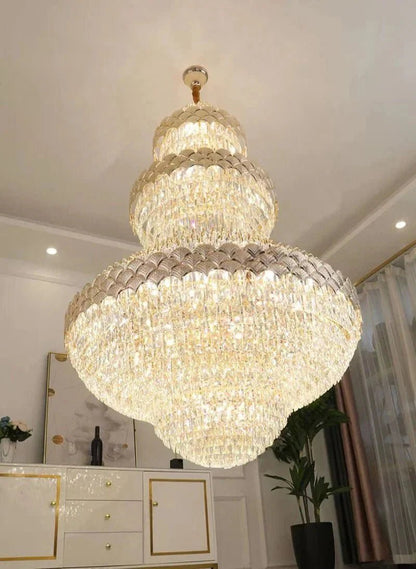 Extra Large Multi-layers Gold Luxury Crystal Chandelier Modern Empire Decrative Crystal Light For Living Room/Foyer/Staircase - Zelno Lighting