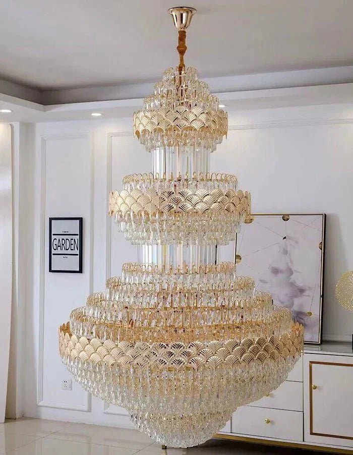 Extra Large Multi-layers Gold Luxury Crystal Chandelier Modern Empire Decrative Crystal Light For Living Room/Foyer/Staircase - Zelno Lighting